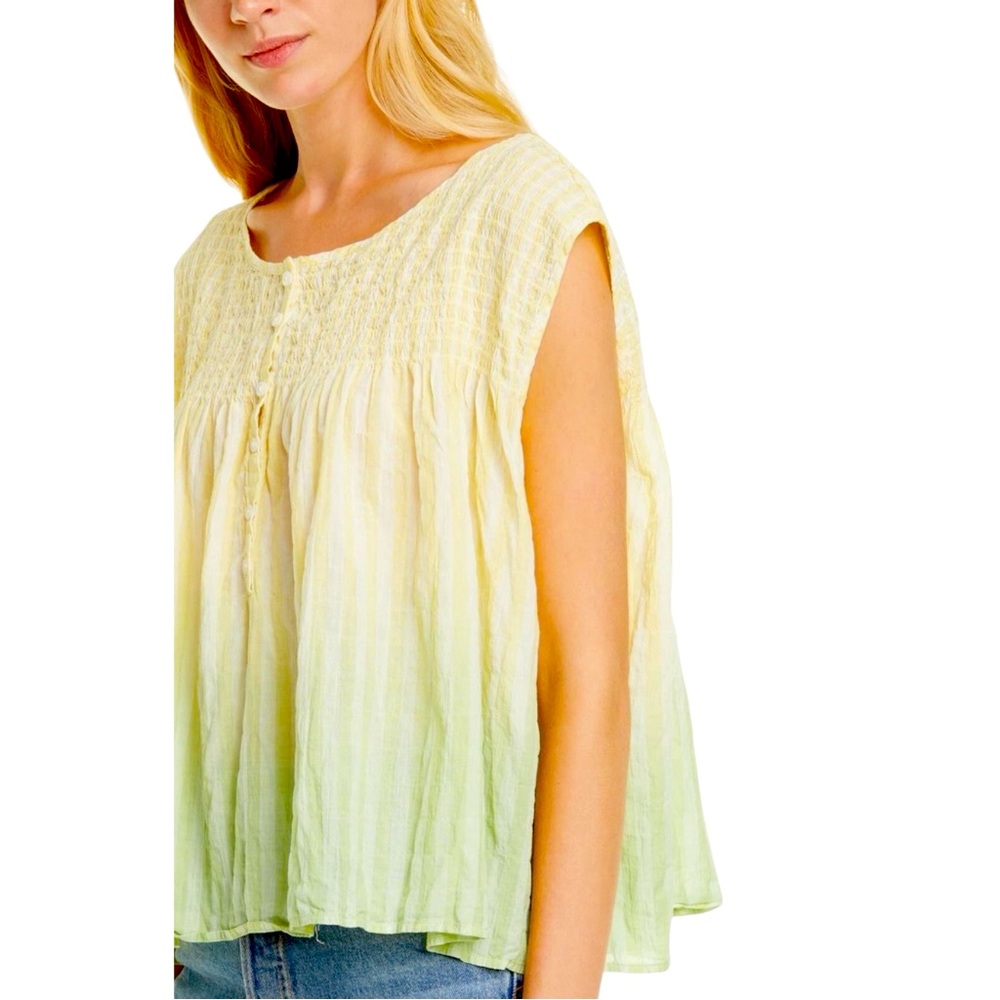 Free People Little Bit of Something Cotton Yellow/Green Ombré Top